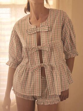 By Anthropologie Bow-Front Tiered Top Size Large- Sold Out Style